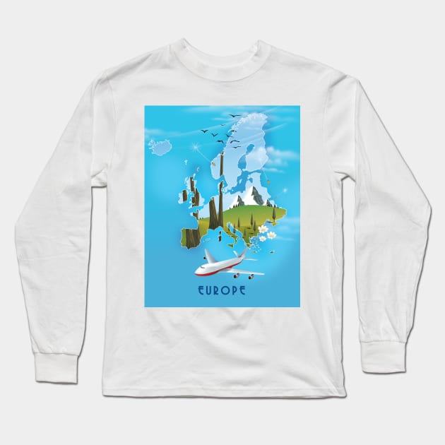 Map of Europe Long Sleeve T-Shirt by nickemporium1